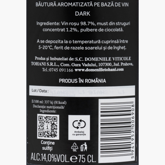 Băutură aromatizată pe bază de vin roșu Chocolate Dark, 14%, 0.75l 