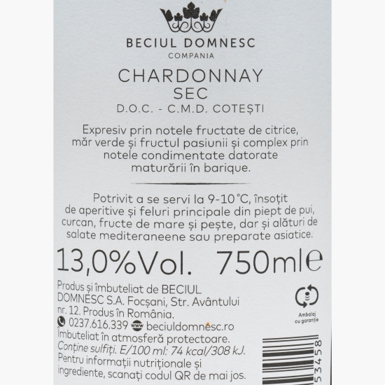 Vin alb sec Chardonnay, 13%, 0.75l