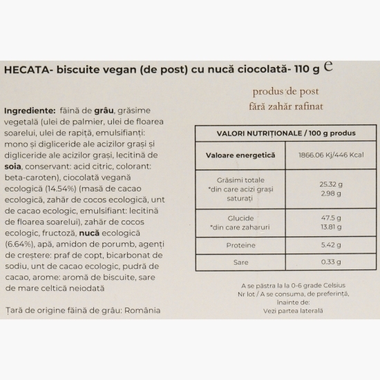 Cookie-biscuit vegan cu nucă și ciocolată Hecata 110g