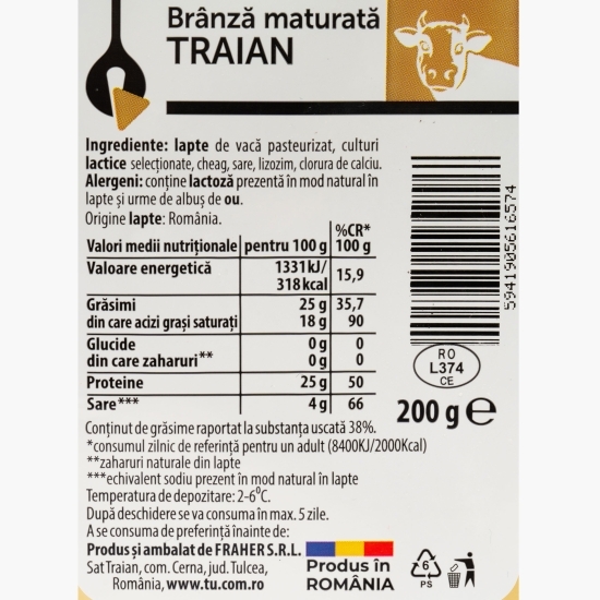 Brânză de vacă Traian, maturată 90 de zile, 200g