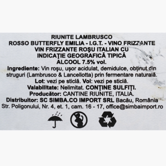 Vin frizzante Lambrusco Emilia IGT roșu demidulce, 8%, 0.75l