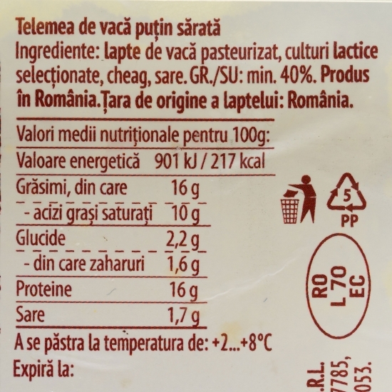 Telemea de vacă puțin sărată 1kg