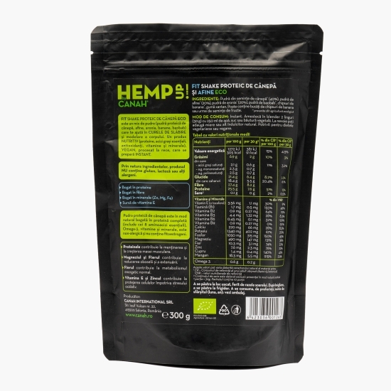 Shake proteic de cânepă cu afine eco FIT Hemp Up, 300g