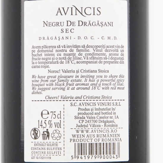 Vin roșu sec Negru de Drăgășani, 14.5%, 0.75l