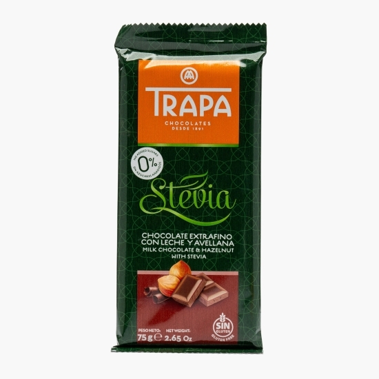 Ciocolată cu lapte și alune de pădure cu stevia (fără zahăr) 75g