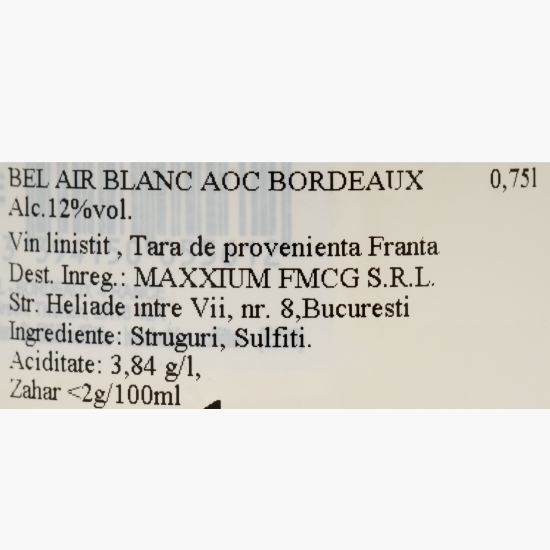 Vin alb AOC Bordeaux Sauvignon Blanc, 12%, 0.75l