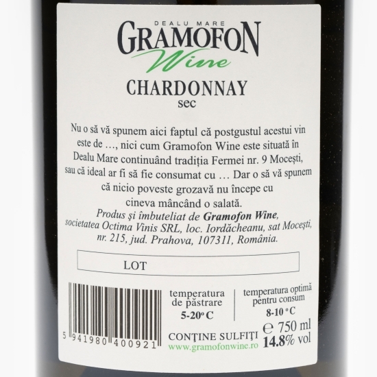 Vin alb sec Chardonnay, 14.8%, 0.75l