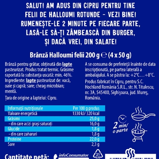 Brânză Halloumi felii la grătar Deliciii calde (4 felii) 200g