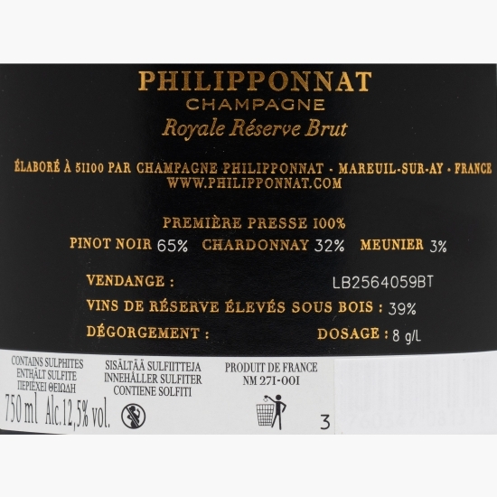 Șampanie Royale Reserve Brut NV Pinot Noir, Chardonnay, Meunier, 12%, 0.75l