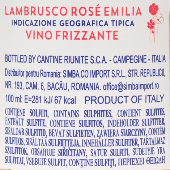 Vin petiant rose demidulce Lambrusco Emilia, 8%, 0.187l