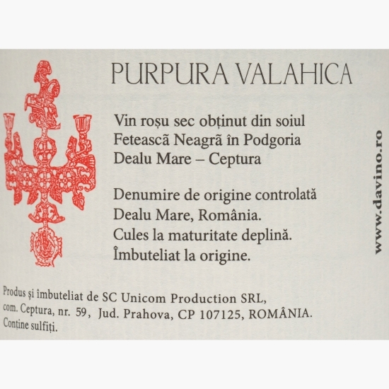 Vin roșu sec Purpura Valahica Feteasacă Neagră, 13.7%, 0.75l