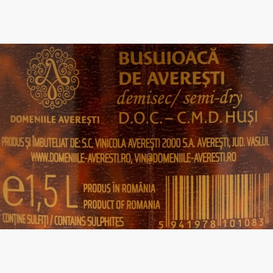 Vin rose demisec Busuioacă de Averești, D.O.C. Huși, 13.5%, 1.5l