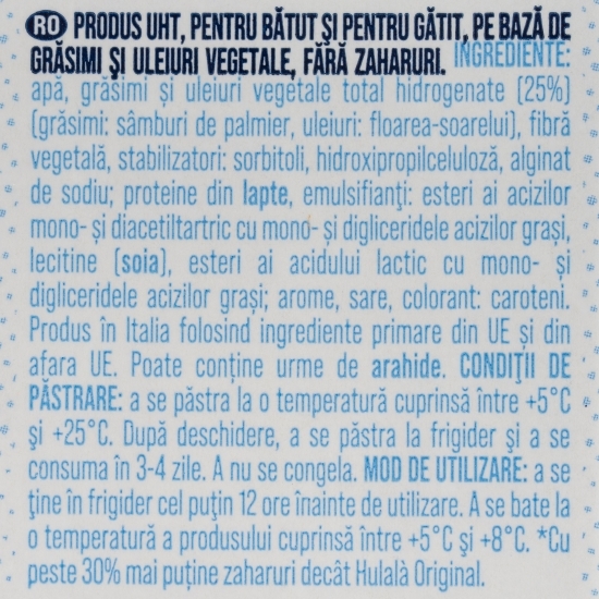 Produs UHT pe bază de grăsimi vegetale, fără zahăr 500ml