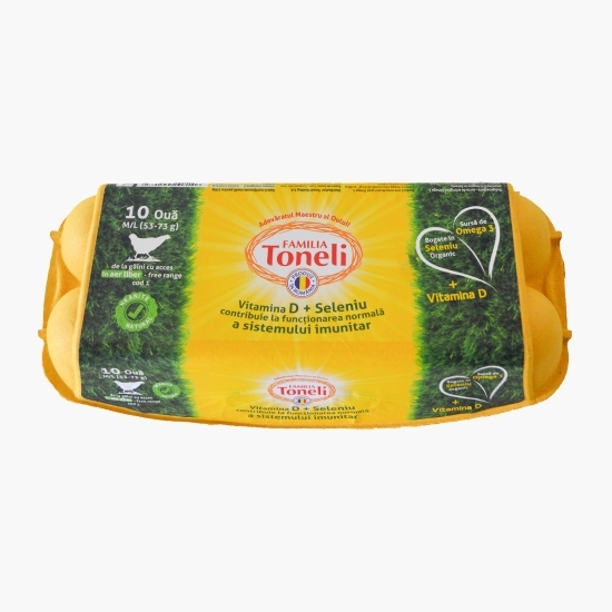 Ouă de la găini crescute în aer liber, sursă de Omega 3, seleniu, vitamina D, mărime M-L, 10 buc 