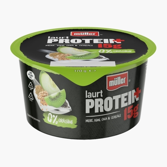 Iaurt Protein + cu mere, kiwi, chia și cereale, 0% grăsimi, 170g