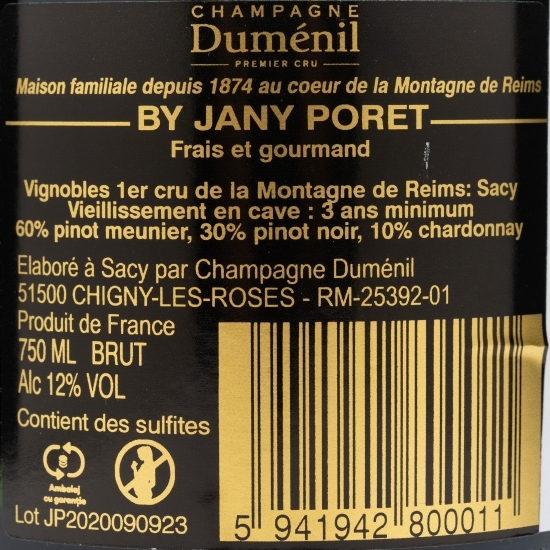 Șampanie Premier Cru alb brut, Jany Poret, 12%, 0.75l