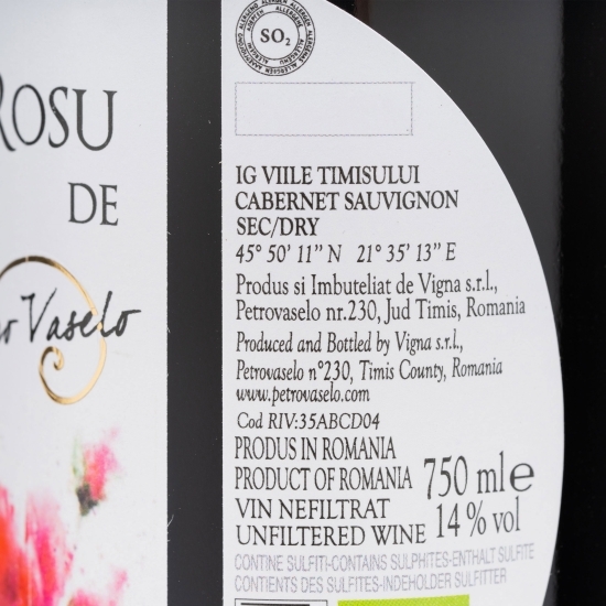 Vin roșu sec ecologic Cabernet Sauvignon, 14%, 0.75l