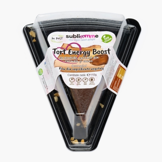 Tort raw vegan Energy Boost cu arahide, caramel din curmale și cacao fără gluten, fără zahăr adăugat 110g