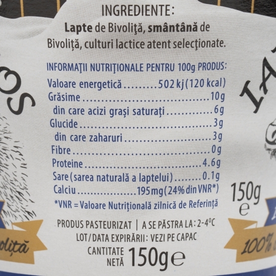 Iaurt din lapte de bivoliță, 10% grăsime, 150g