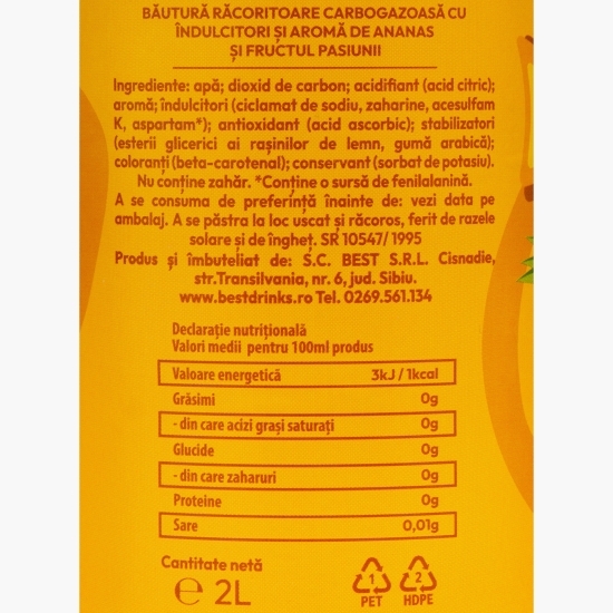 Băutură carbogazoasă ananas și fructul pasiunii 2l