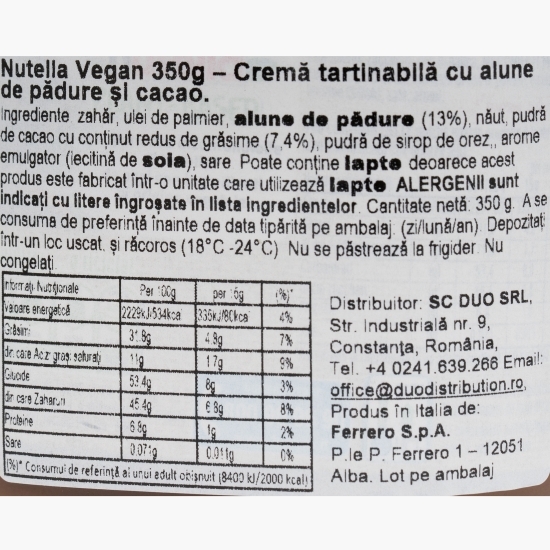 Cremă vegetală de alune de pădure pe bază de plante 350g