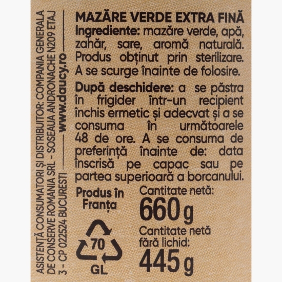 Mazăre verde extrafină 660g