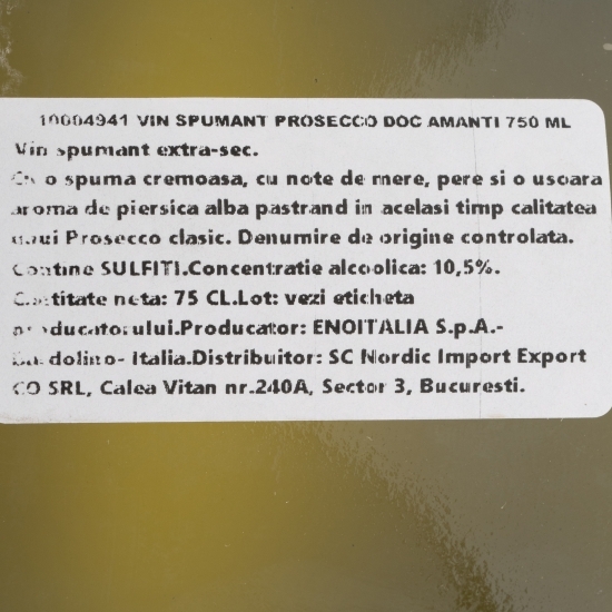 Vin spumant alb extra sec Prosecco, 10.5%, 0.75l