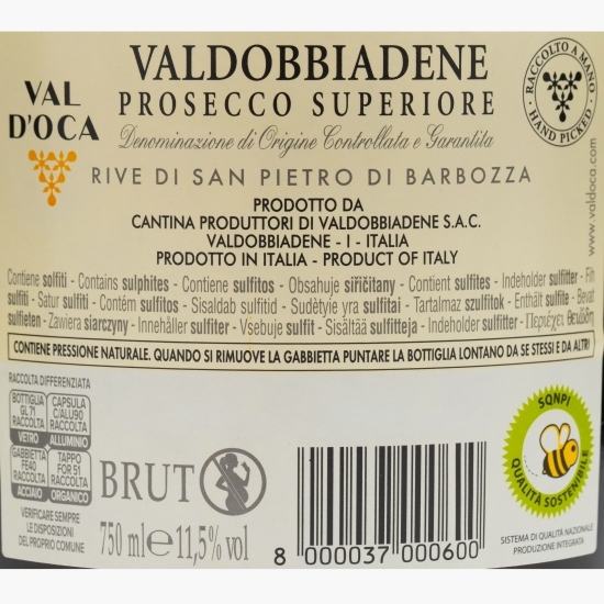 Vin spumant alb brut Prosecco San Pietro Barbozza, 11.5%, 0.75l