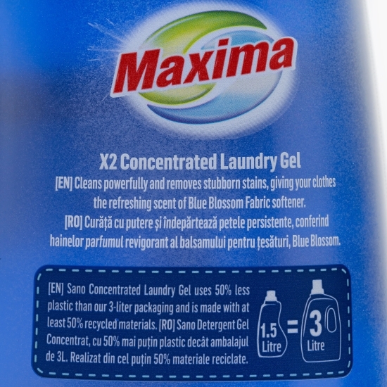 Detergent gel dublu concentrat pentru rufe Blue Blossom, 60 spălări, 1.5l