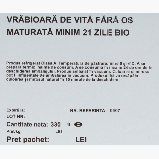 Vrăbioară de vită fără os maturata minim 21 de zile, eco, 330g