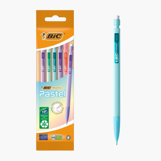 Creioane mecanice Matic Pastel cu vârf de 0.7 mm - diferite culori pastel ale corpului, set cu 5 bucăți