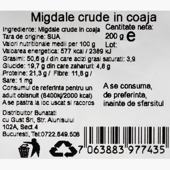 Migdale crude în coajă 200g