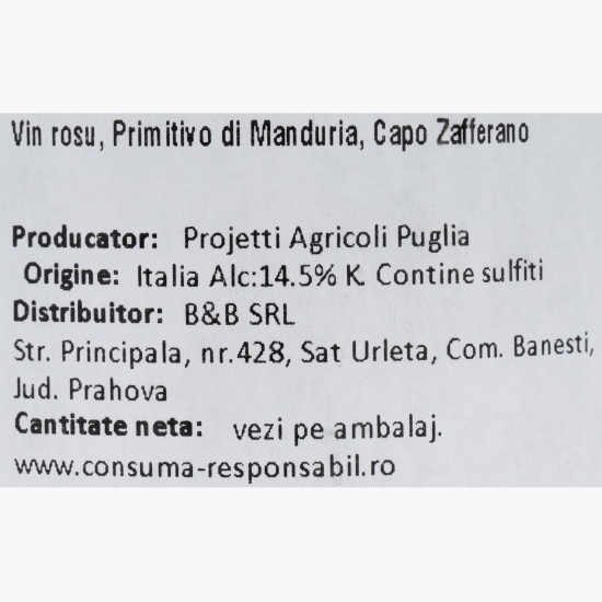 Vin roșu sec Primitivo di Manduria, 14.5%, 0.75l