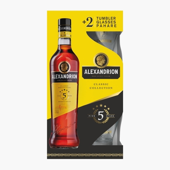 Brandy 5*, 37.5% alc., 0.7l + 2 pahare