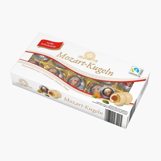 Praline Mozart portret cu ciocolată albă și fistic 120g