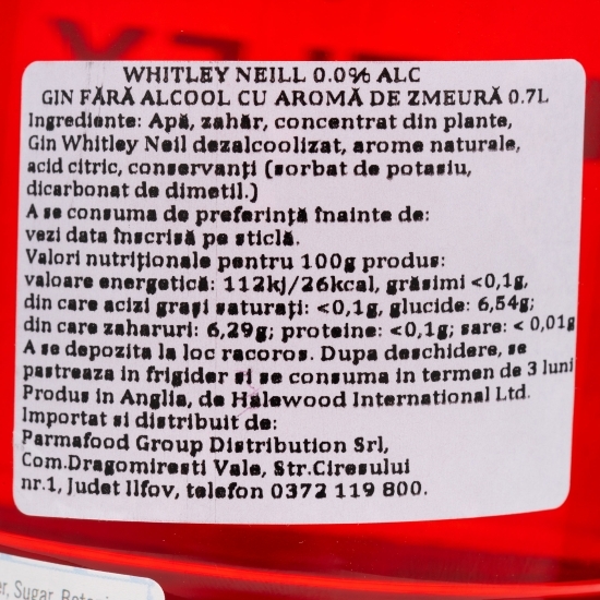 Gin fără alcool cu zmeură 0.7l