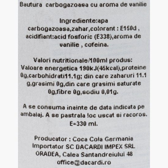 Băutură carbogazoază cu aromă de vanilie, doză 330ml