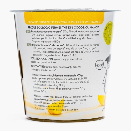 Produs fermentat eco Mon'yurt Mango din cremă de cocos cu mango 125g