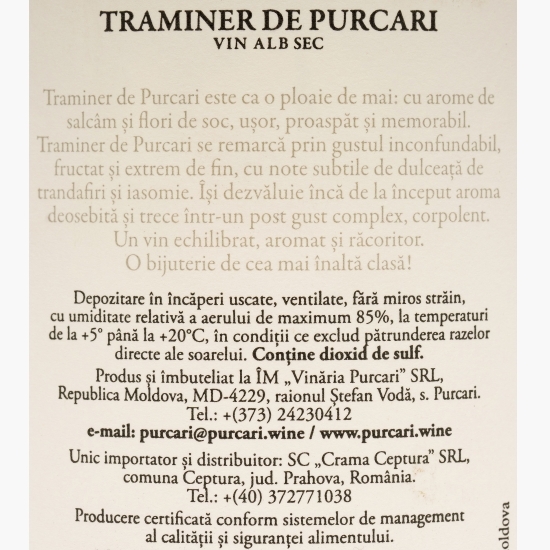 Vin alb sec Traminer, 13%, 0.75l