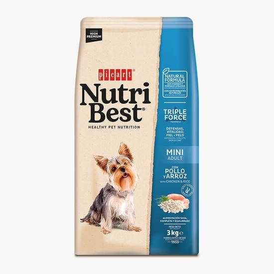 Hrană uscată pentru câini mini adult, cu pui și orez, 3kg