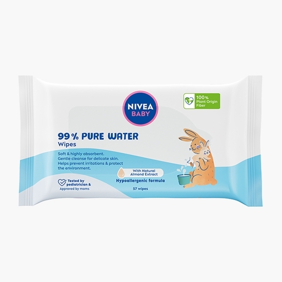 Șervețele umede pentru bebeluși Baby 99% Pure Water 57 buc, 0% plastic