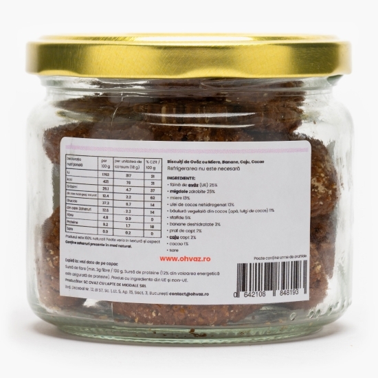 Biscuiți de ovăz cu miere, banane, caju și cacao 120g