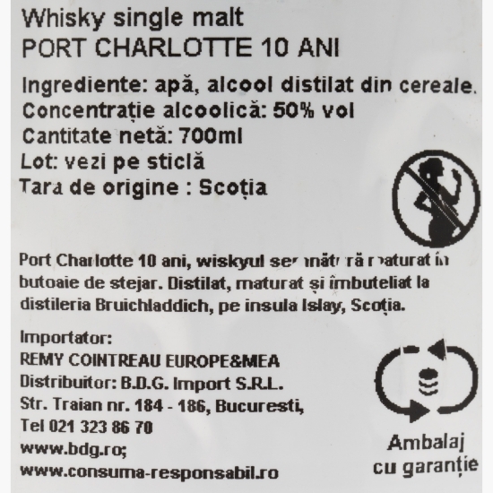 Single Malt Whisky Port Charlotte, 10 YO, 50%, Scotland, 0.7l