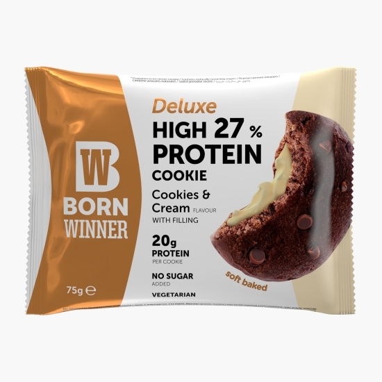 Biscuiți proteici fără zahăr adăugat, cu cremă și chipsuri de ciocolată Cookies & Cream 75g