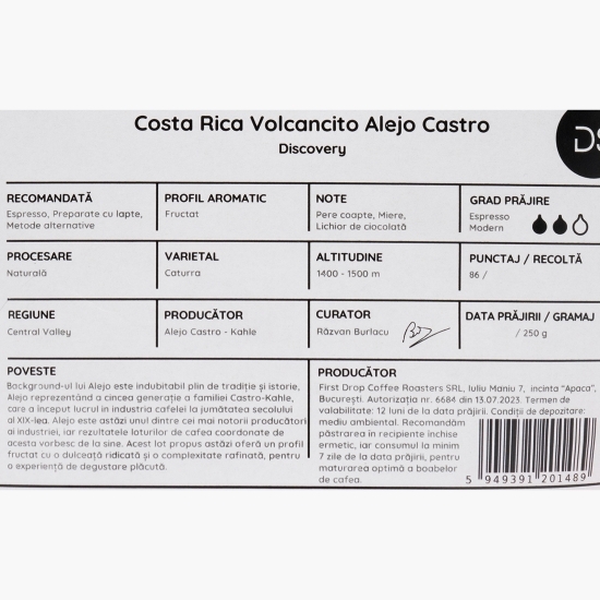 Cafea de specialitate boabe Costa Rica Volcancito Alejo Castro 250g