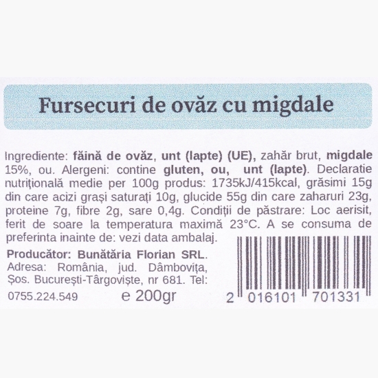 Fursecuri de ovăz cu migdale 200g