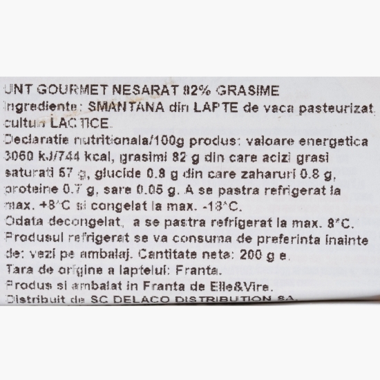 Unt Gourmet nesărat 82% grăsime, 200g