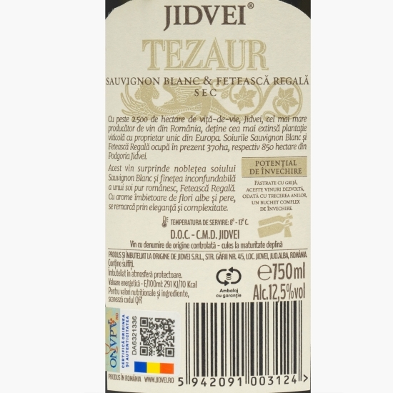 Vin alb sec Sauvignon Blanc & Fetească Regală, 12.5%, 0.75l