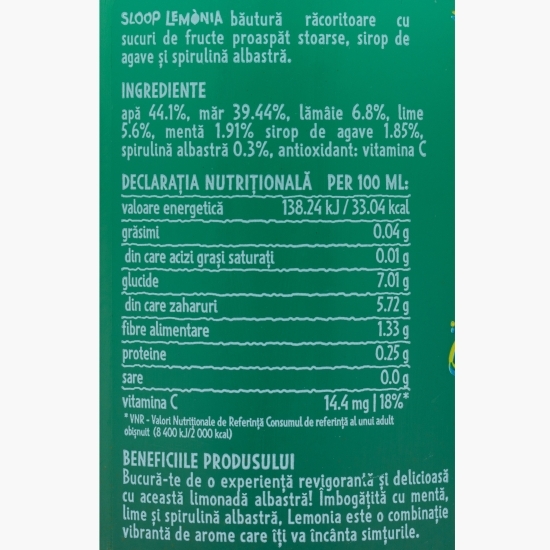 Limonadă cu mentă, lime și spirulină albastră 400ml