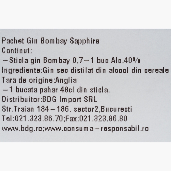 Gin Sapphire 40% alc., 0.7l+ 1 pahar